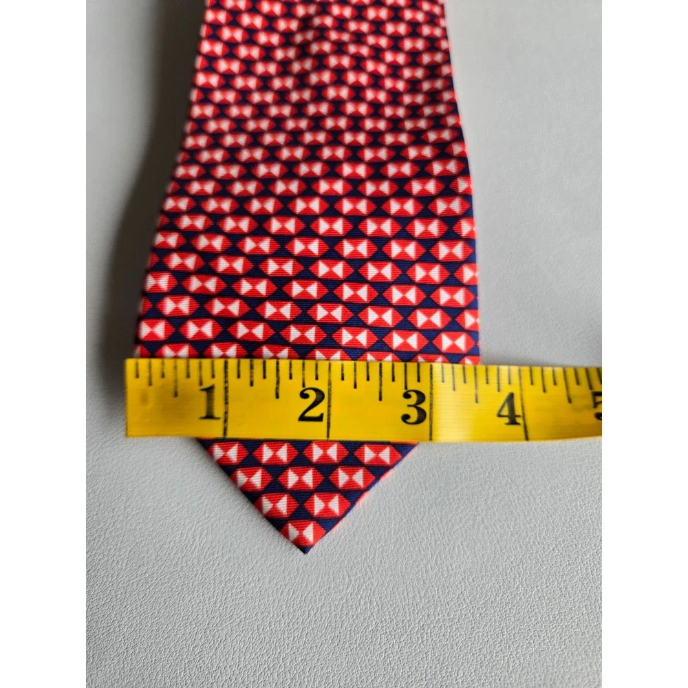 Red Navy‎ White Geometric Hourglass Silk Necktie Hand Made Classic Tie Business